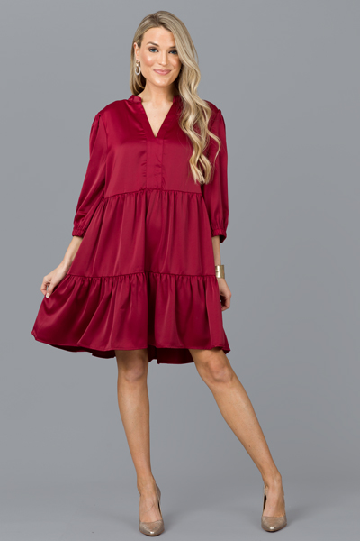 Tiered Cocktail Dress, Burgundy