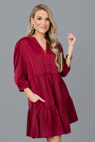 Tiered Cocktail Dress, Burgundy