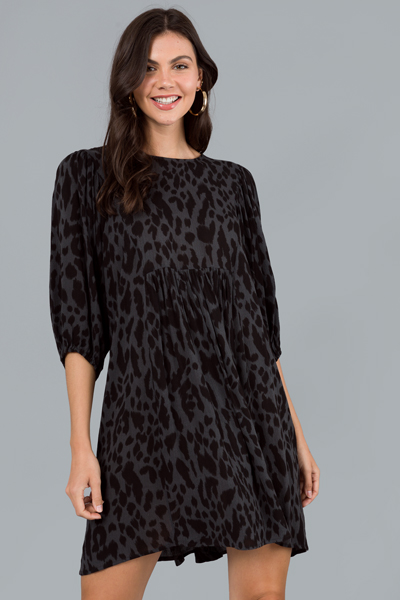 Cheetah Print Rayon Dress, Charcoal