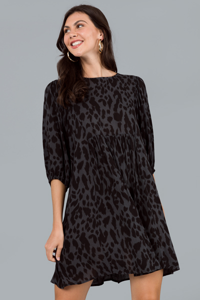 Cheetah Print Rayon Dress, Charcoal