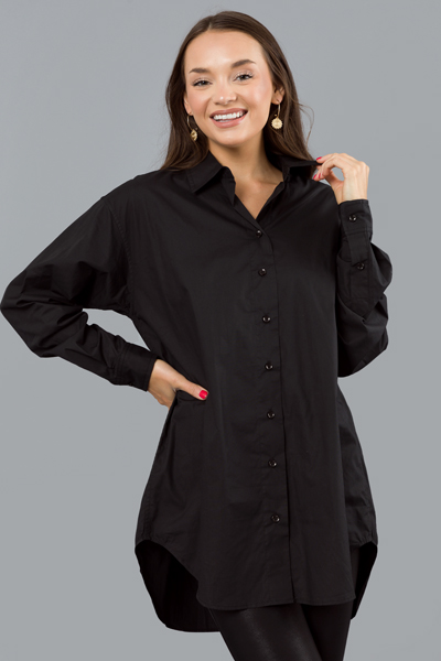 Buttoned Up Shirt Dress, Black