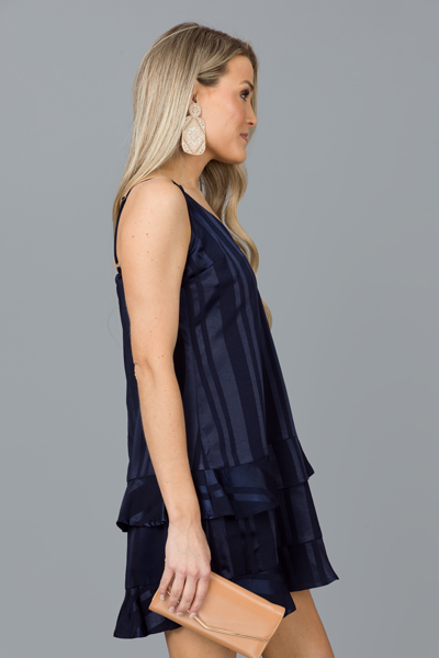 Tonal Stripe Slip Dress, Navy