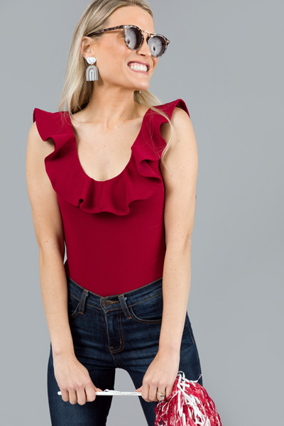 Ruffle Round Bodysuit, Burgundy