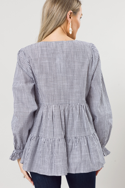 Fall Floral Pinstripe Top, Charcoal