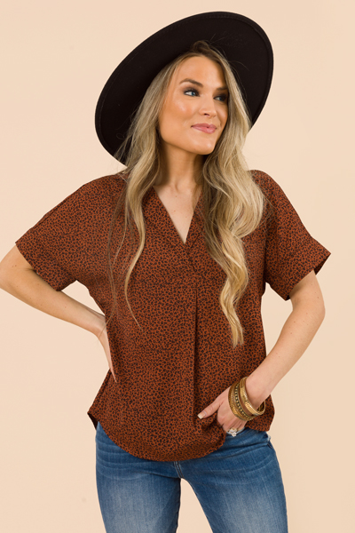 Sophisticated Leopard Blouse, Rust