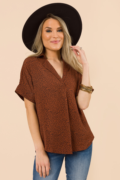 Sophisticated Leopard Blouse, Rust