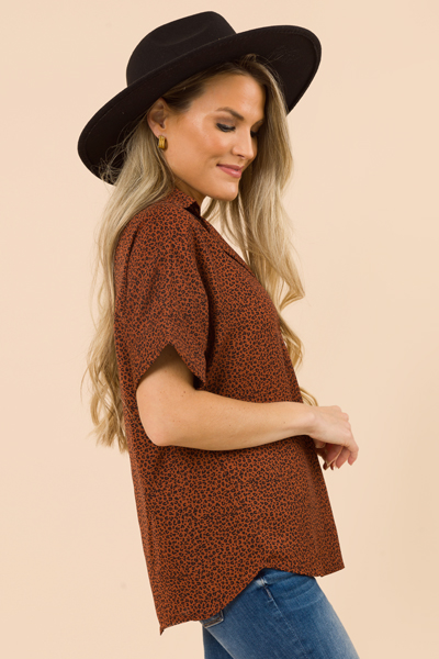 Sophisticated Leopard Blouse, Rust