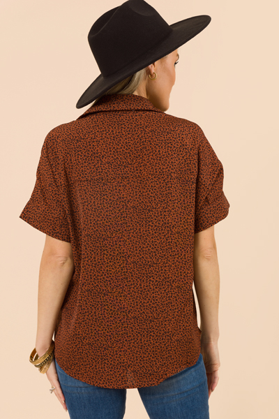 Sophisticated Leopard Blouse, Rust