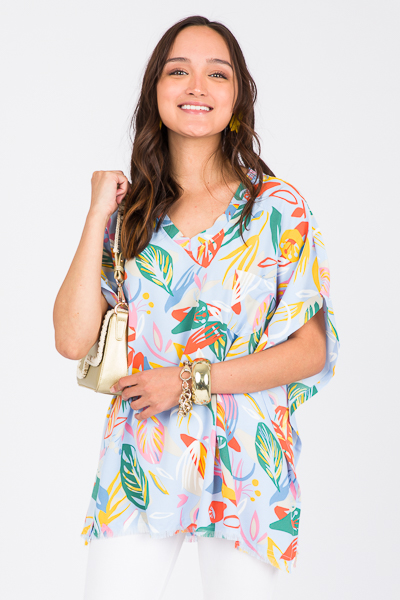 Palms Poncho Top, Sky Blue