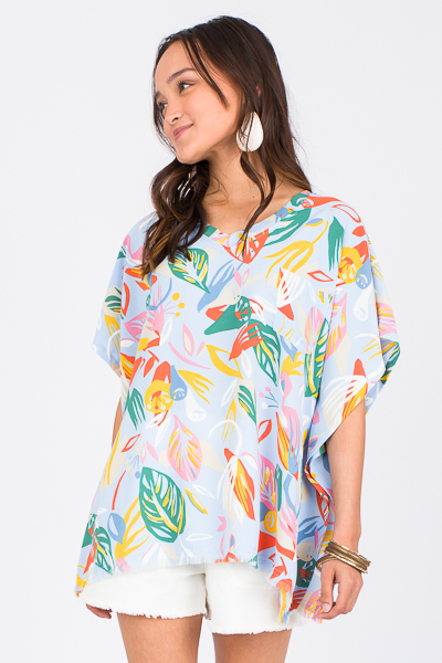 Palms Poncho Top, Sky Blue