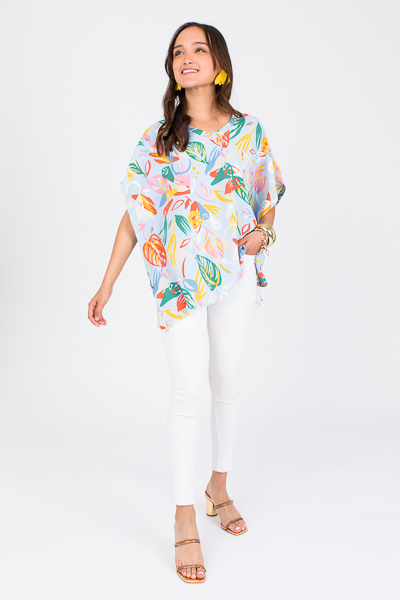 Palms Poncho Top, Sky Blue