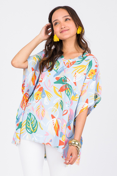 Palms Poncho Top, Sky Blue