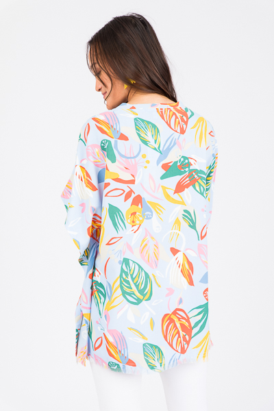 Palms Poncho Top, Sky Blue