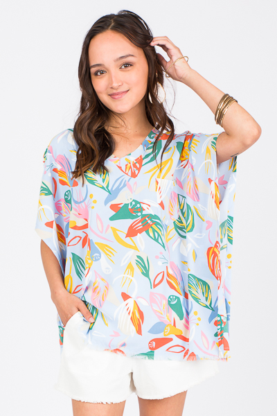 Palms Poncho Top, Sky Blue