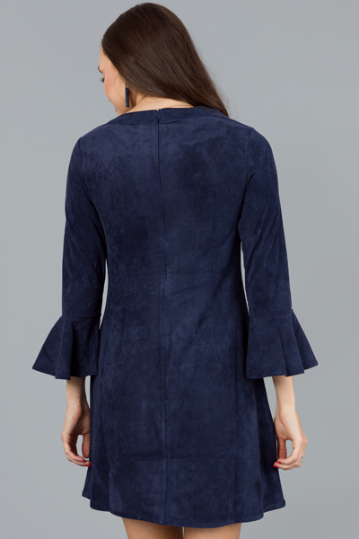 Keyhole Suede Dress, Navy