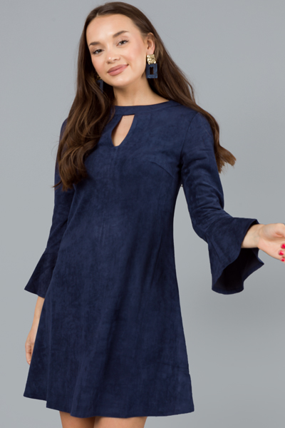 Keyhole Suede Dress, Navy