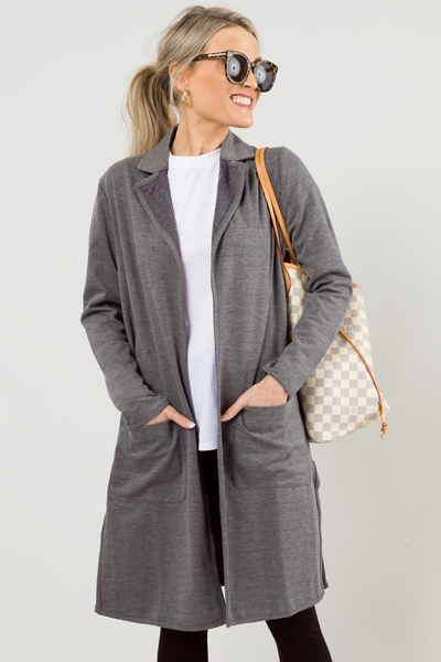 Dana Collared Duster, Dark Grey