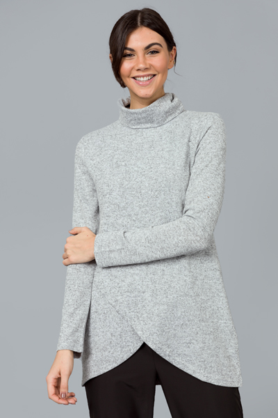 Wrap Front Turtleneck, Lt. Grey