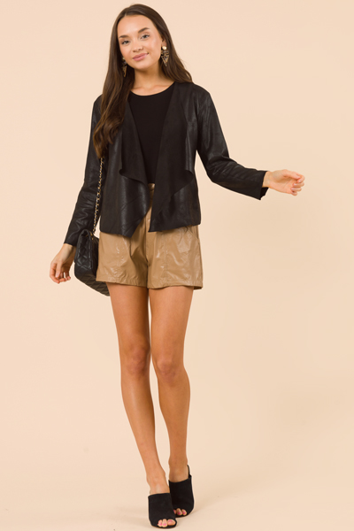 Camilla Leather Shorts, Camel