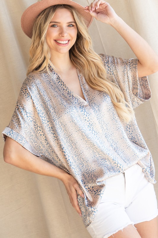 Silky Animal Blouse, Taupe
