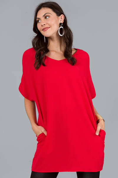 Loose V-Neck Dress, Tomato