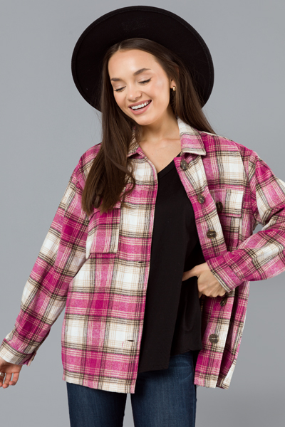 Megan Plaid Shacket, Magenta