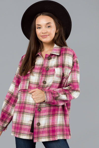 Megan Plaid Shacket, Magenta