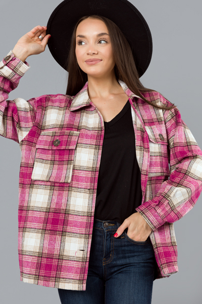 Megan Plaid Shacket, Magenta