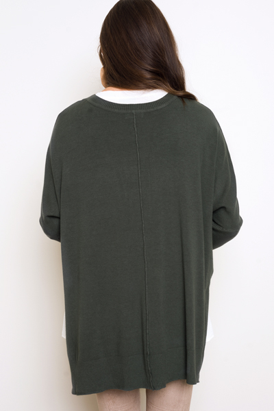 Solid Hi-Lo Sweater, Dark Green