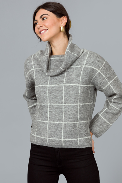 Grid Sweater, H. Grey/White