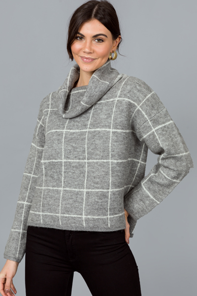 Grid Sweater, H. Grey/White