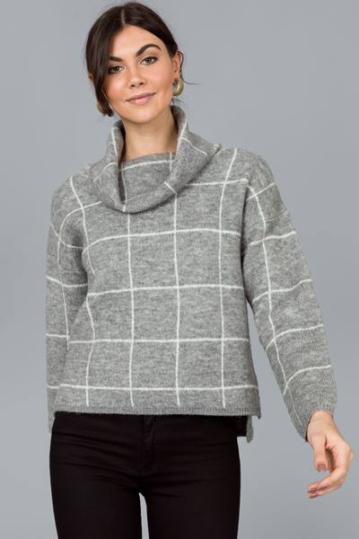 Grid Sweater, H. Grey/White