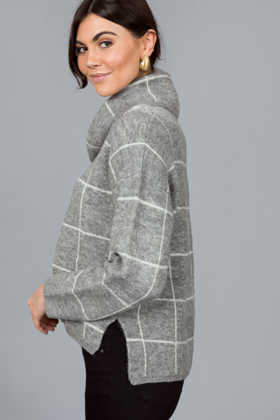 Grid Sweater, H. Grey/White