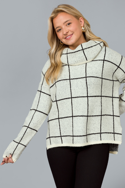 Grid Sweater, Ivory/Black