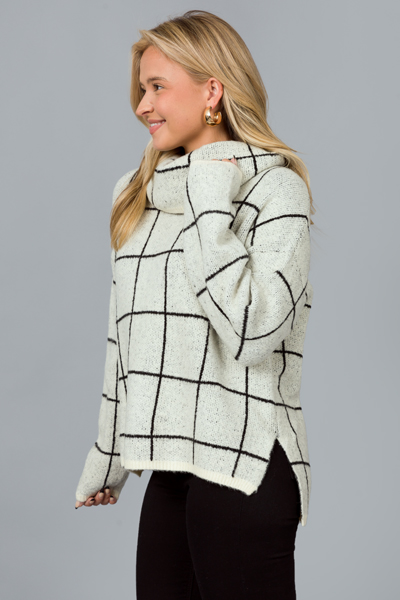 Grid Sweater, Ivory/Black