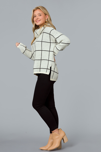 Grid Sweater, Ivory/Black