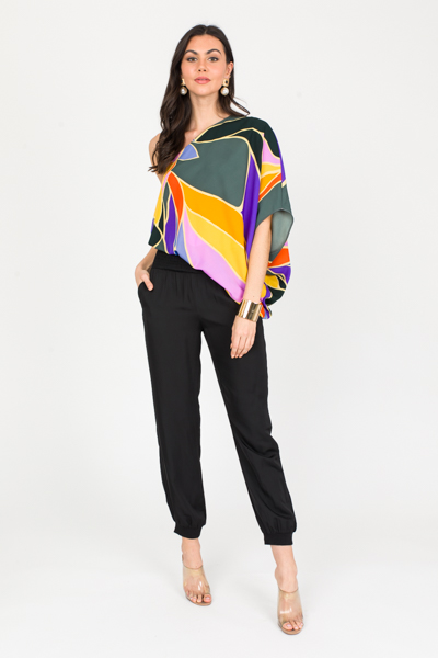 Silky Smocked Joggers, Black