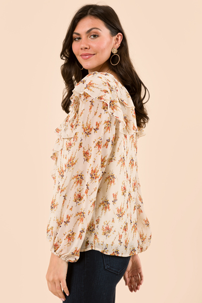 Double Ruffle Floral Blouse, Natural