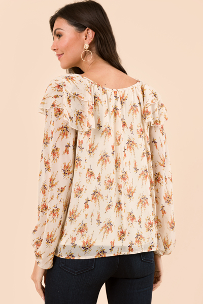 Double Ruffle Floral Blouse, Natural
