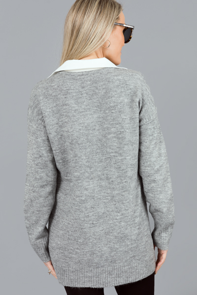 Layered Collar Sweater, H. Grey