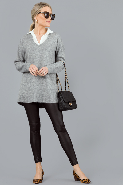 Layered Collar Sweater, H. Grey