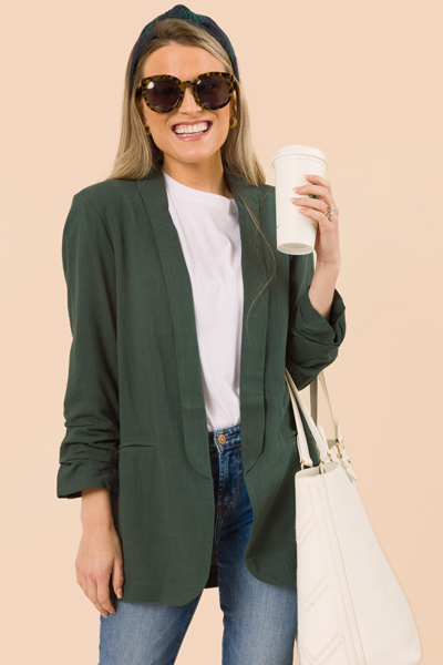 All Natural Linen Blazer, Hunter Green