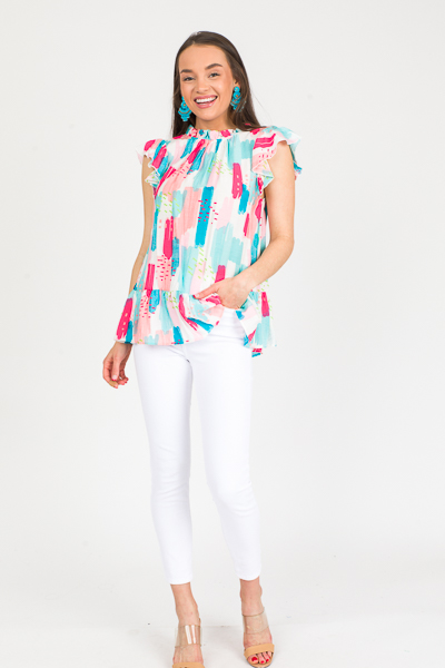 Ruffled Streaks Top, Candy Pink