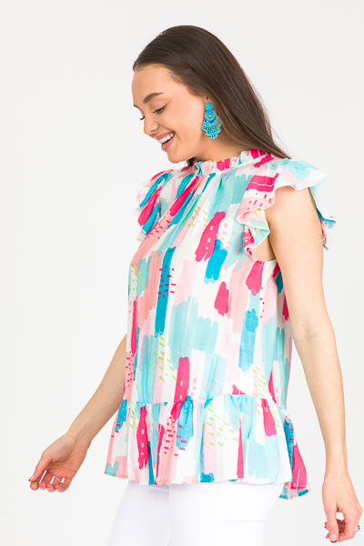 Ruffled Streaks Top, Candy Pink