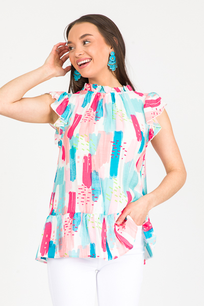 Ruffled Streaks Top, Candy Pink