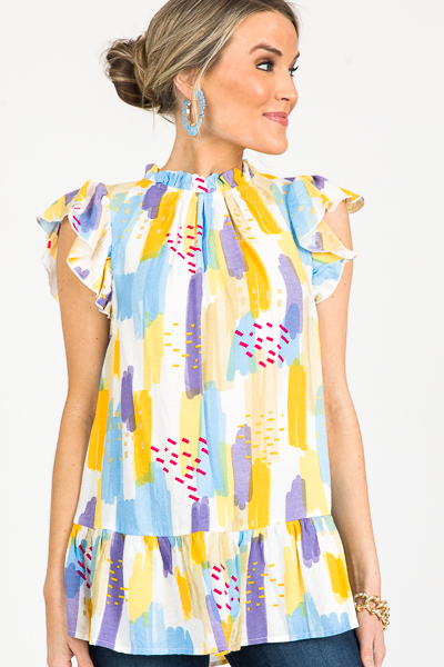 Ruffled Streaks Top, Yellow