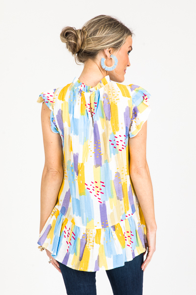 Ruffled Streaks Top, Yellow