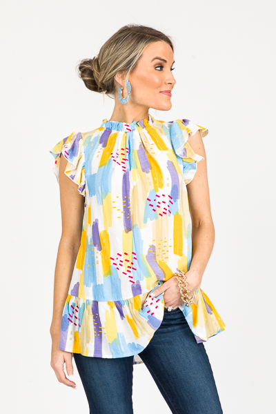 Ruffled Streaks Top, Yellow