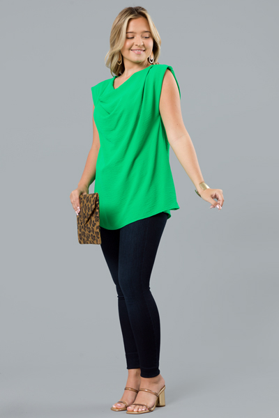 On The Cowl Blouse Kelly Green Short Sleeve And Sleeveless Tops The Blue Door Boutique 4157