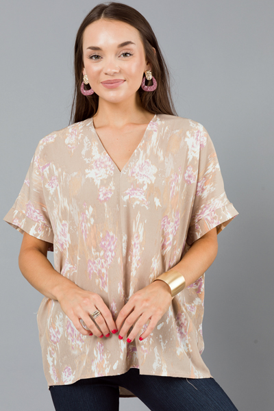 Abstract Boxy Blouse, Taupe